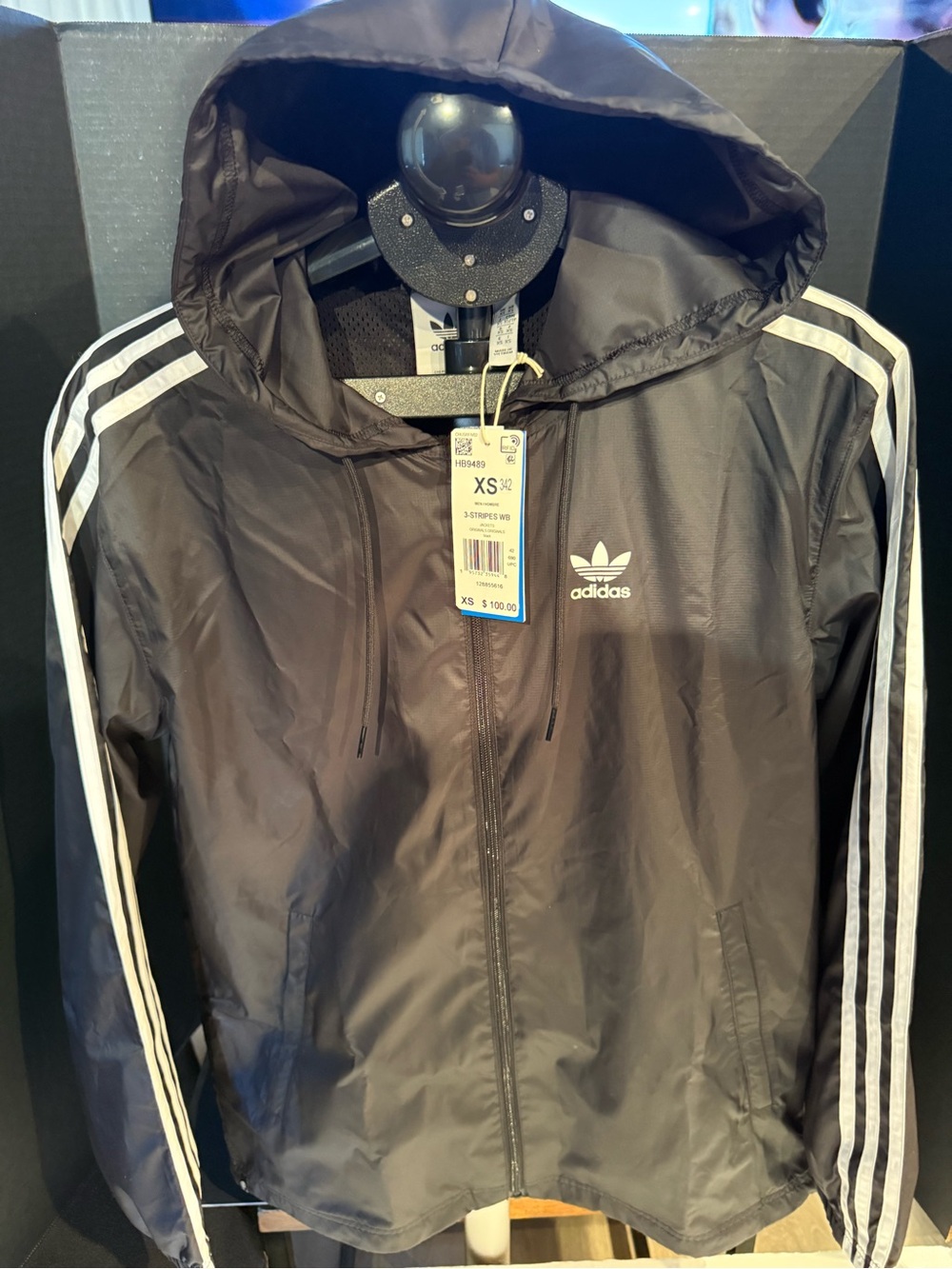 adidas Black Soccer Windbreaker Jacket size Men’s XS Women’s Small